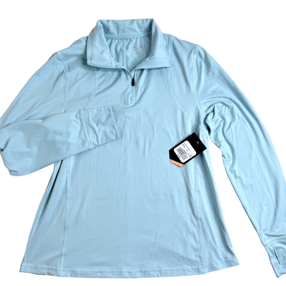 Fit Essentials Luxe 1/4 Zip Top Sea Angel Blue Thumbholes Size M YFLT3428